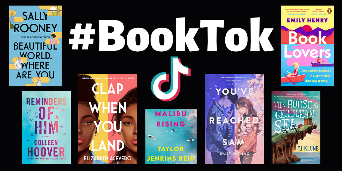 covers of books mentioned and TikTok logo