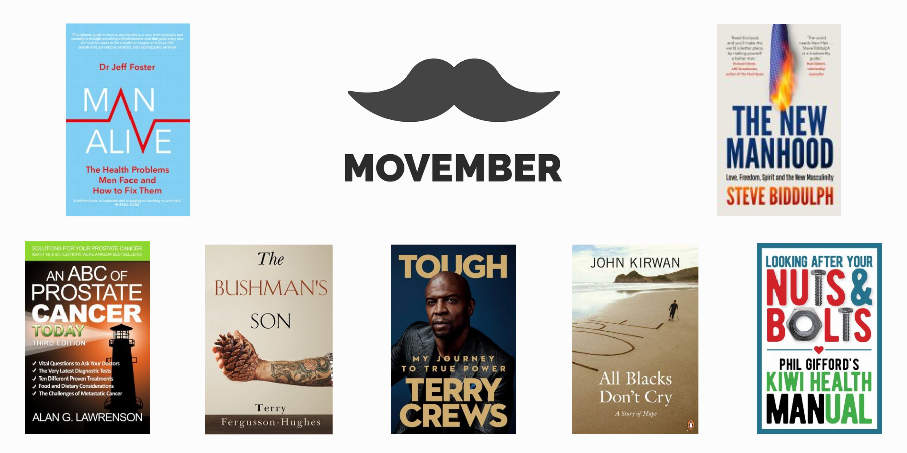 Movember moutache and covers of books mentioned