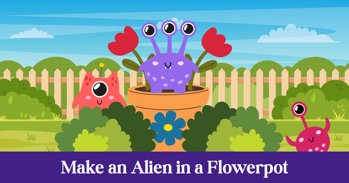 Make an alien in a flowerpot image