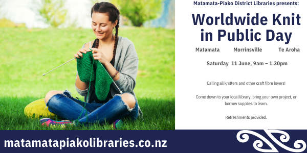 flyer with details of Knit in Public day in library